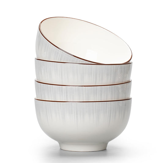 Ceramic Cereal Bowls Set of 4 700 ml White Dessert Soup Salad Bowls 15 x 8 cm